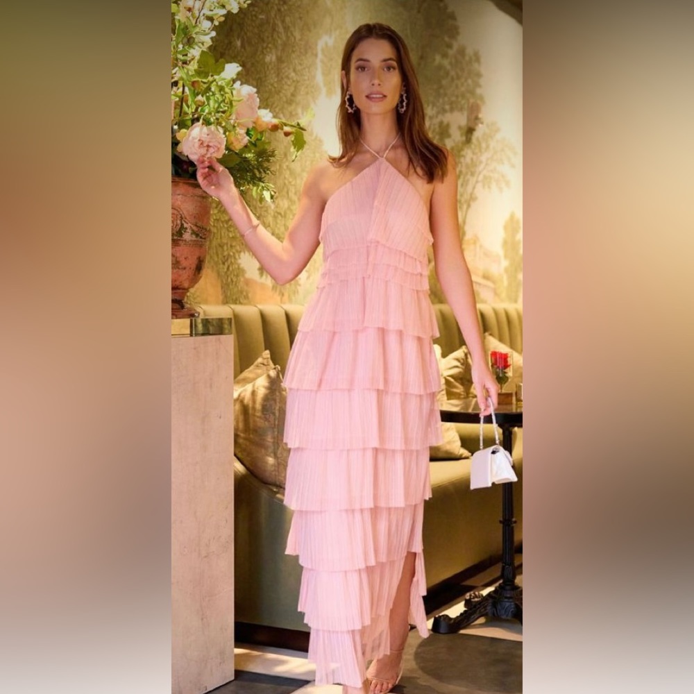 Sleeveless Tiered Mesh Ruffle Maxi Dress newyork company size large
